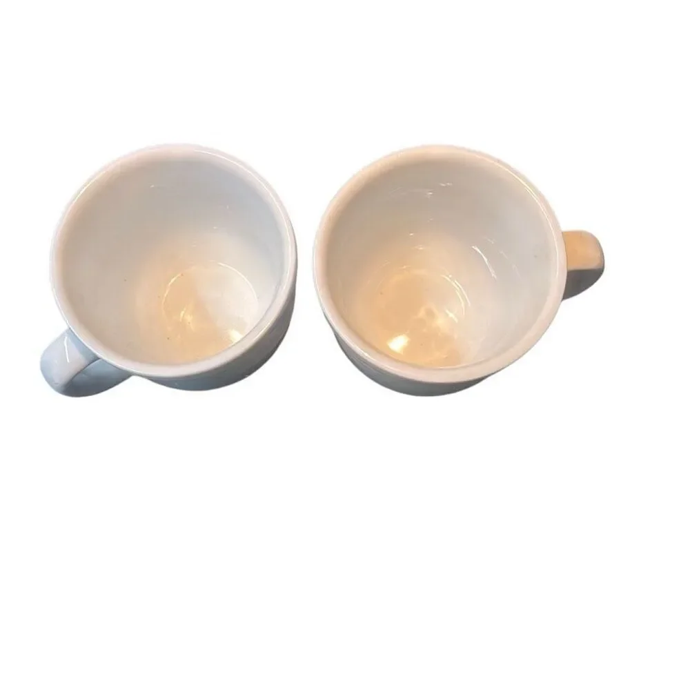 2 Pottery Barn White Wide Rim Bistro Suppertime Coffee Mugs Set of 2